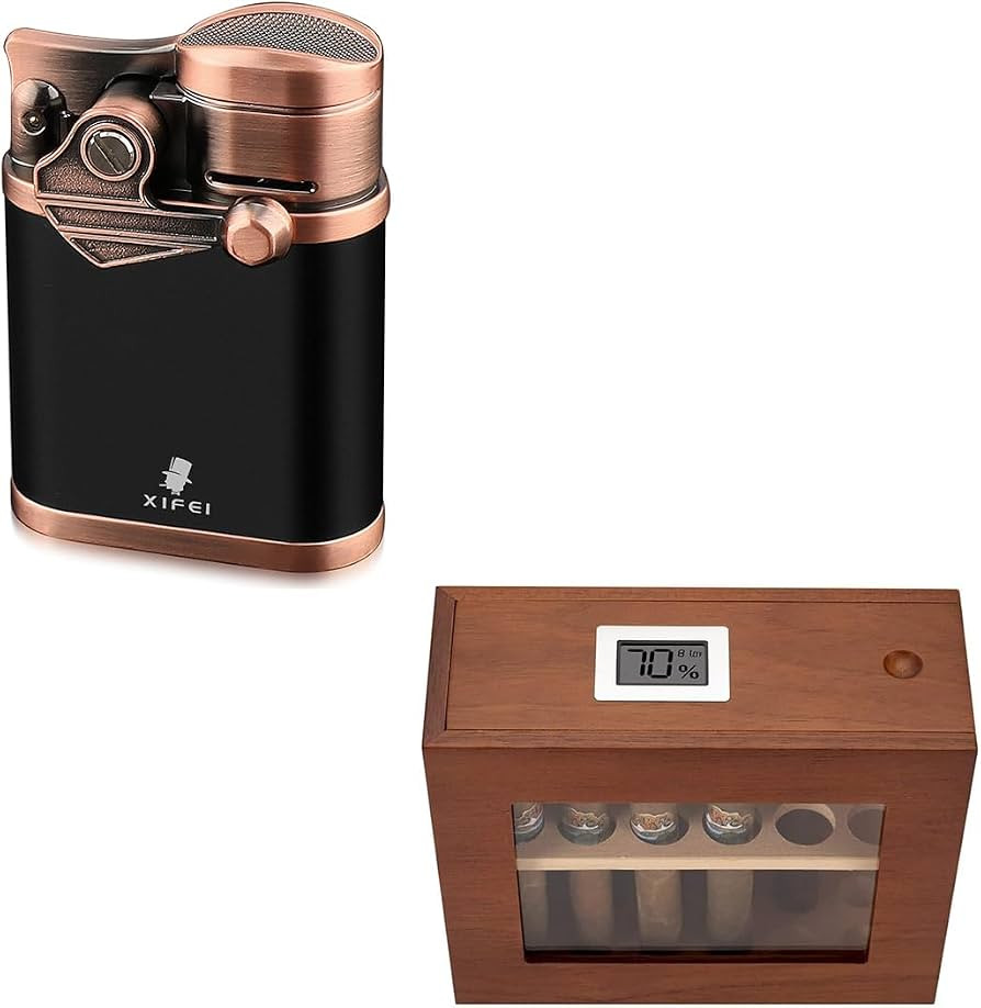XIFEI Cigar Lighter 4 Jet Flame with Cigar Holder & XIFEI Humidor Cigar Display Box | Amazon (US)