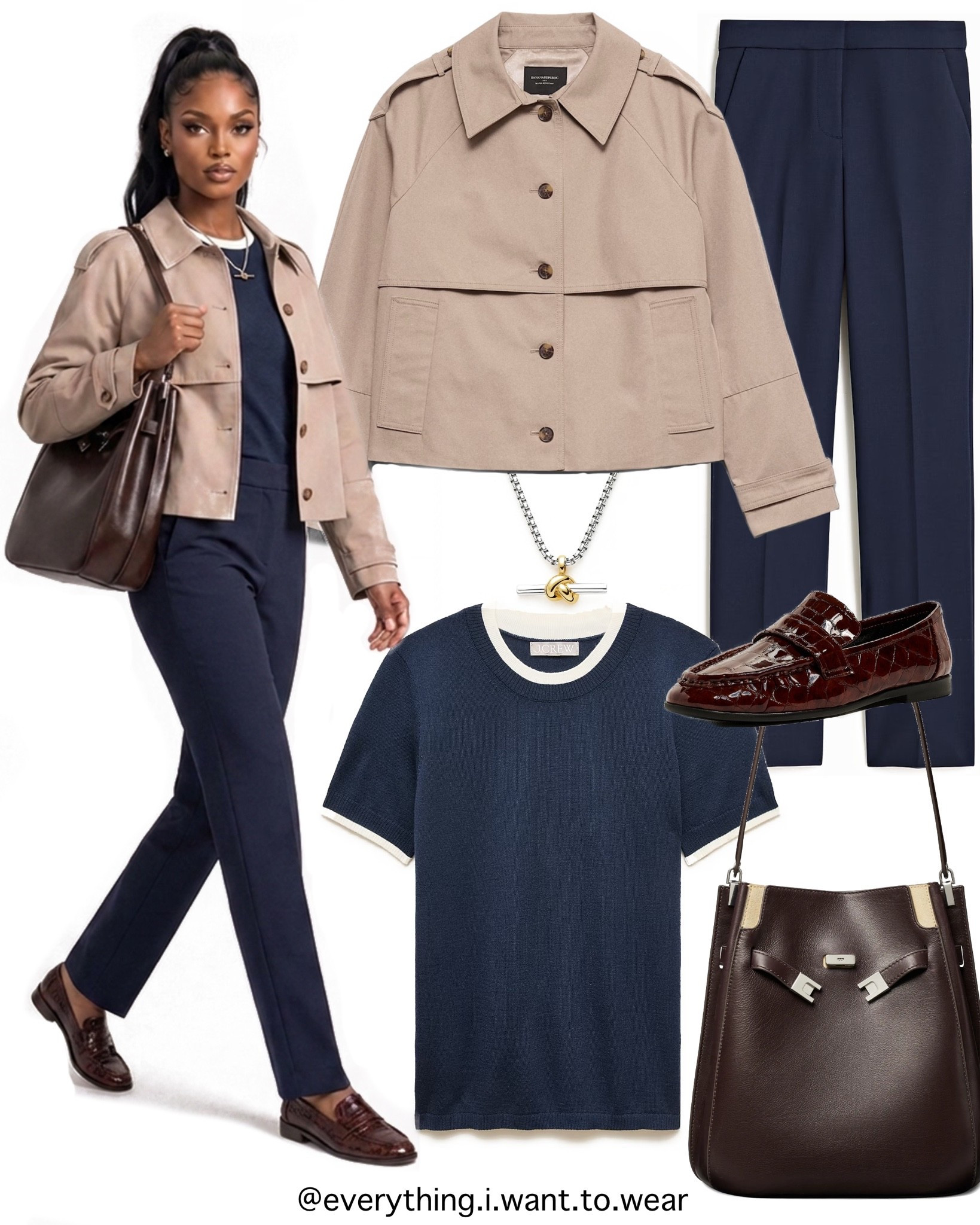 Office outfit that actually feels put-together, not stiff 🤎🩷

Navy ringer sweater + trousers + a cropped trench jacket layered on top = smart casual done right

Croc loafers and a burgundy bag give it just enough polish for meetings, coffee runs, and everything in between

#OfficeOutfit #WorkwearStyle #SmartCasual #FallWorkOutfit

#LTKootd