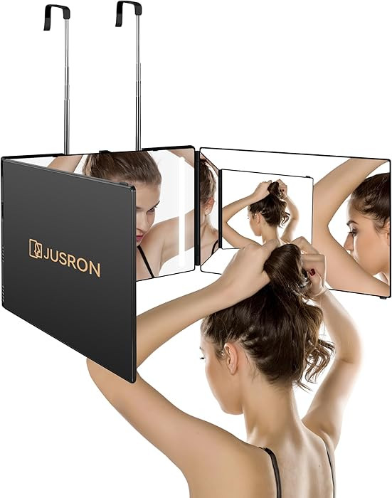 JUSRON 360 Viewing Angle Self Hair Cutting Mirror, Clear Anti-Fog HD Glass, USB Rechargeable, Eas... | Amazon (US)