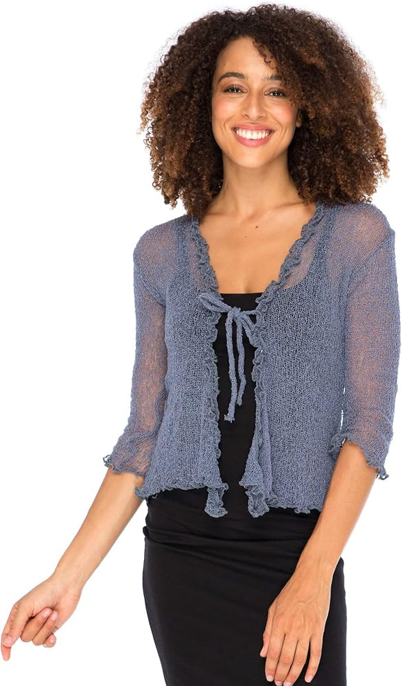 Back From Bali Womens Sheer Shrug Ruffle Cardigan Lightweight Sweater Bolero Arm Cover | Amazon (US)