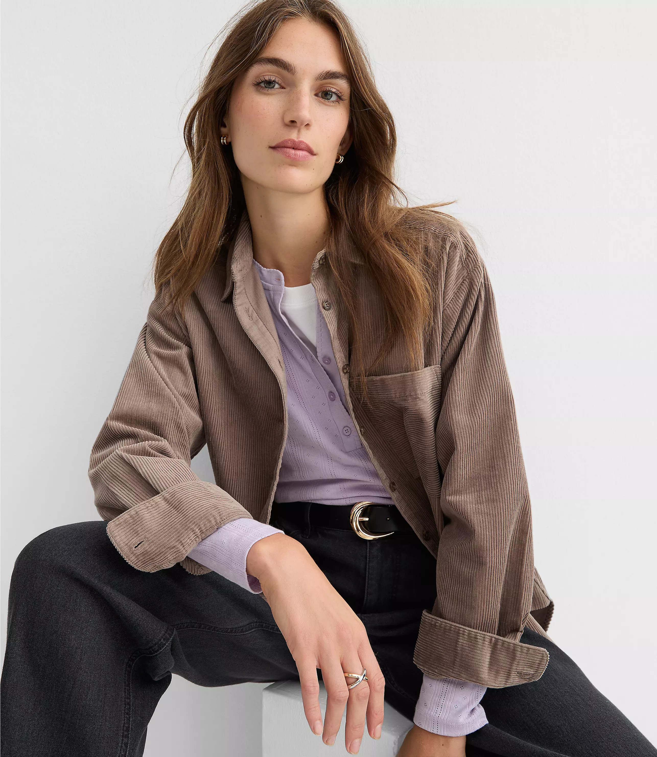 Corduroy Everyday Oversized Pocket Shirt | LOFT