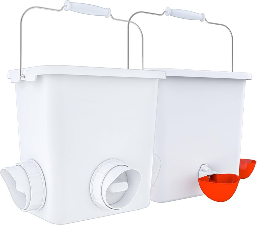 Large Automatic Chicken Feeder and Waterer Set Hanging Chicken Water Feeder Poultry Feed Bucket | Amazon (US)