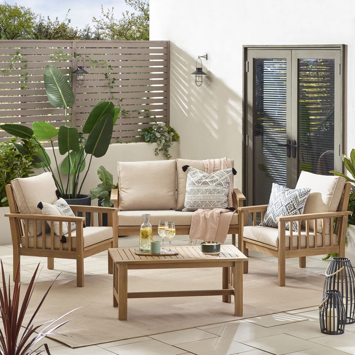 Vita 4 Person Solid Wood Outdoor Garden Conversation Set - Modern Patio Table and Chairs | Wayfair North America
