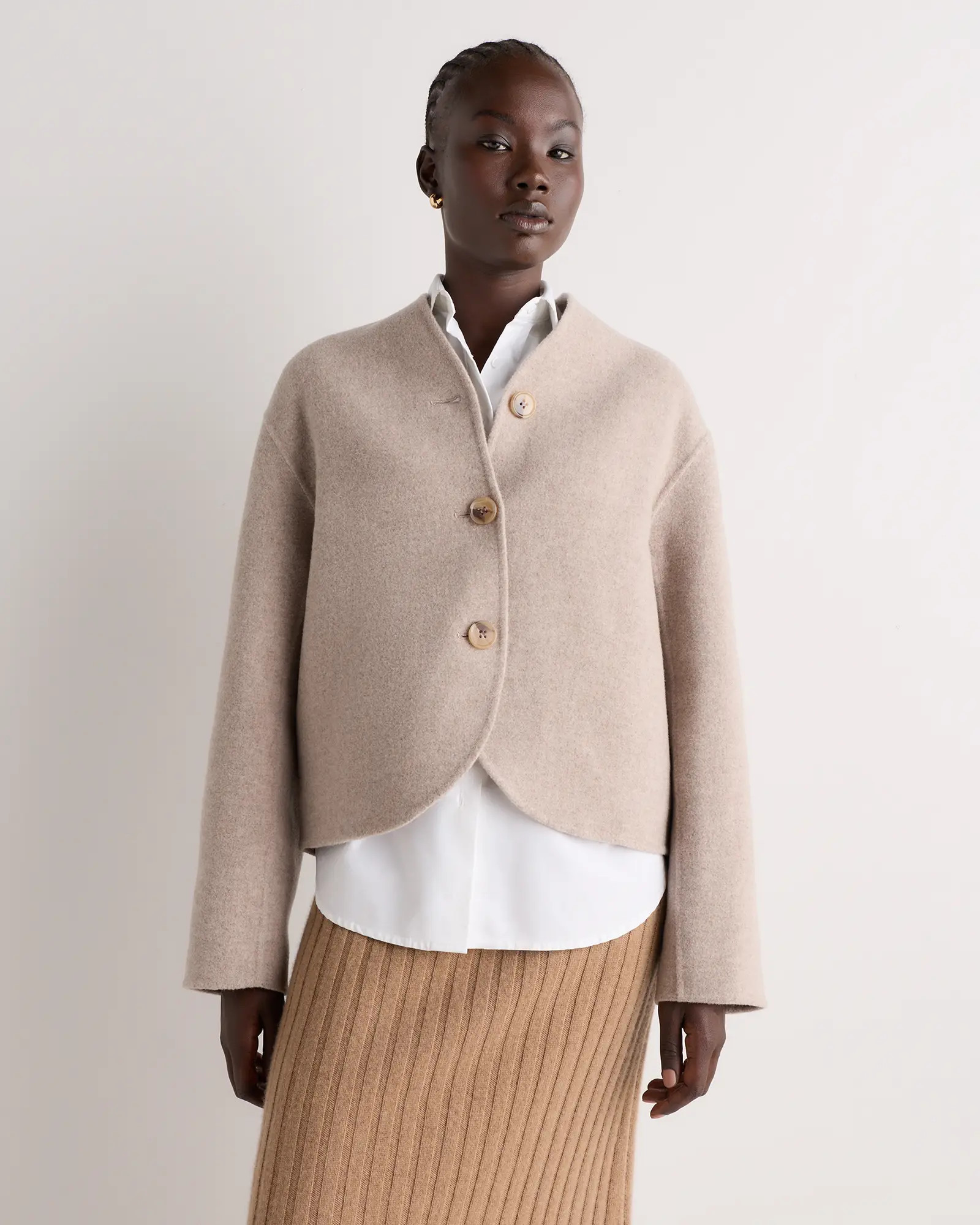 Double-Faced Merino Wool Collarless Cropped Jacket | Quince