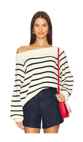 Off Shoulder Sweater in Black & Antique White | Revolve Clothing (Global)