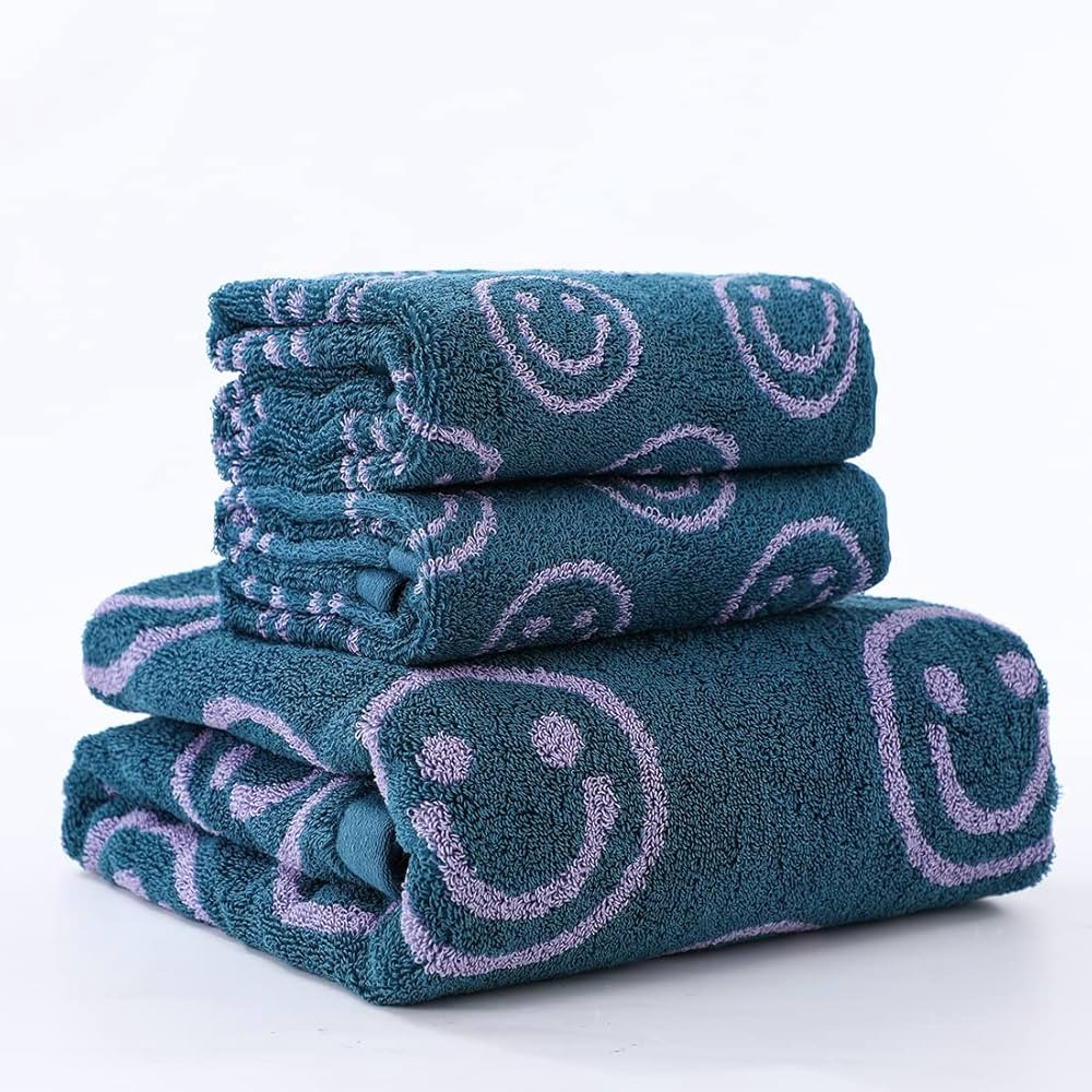 IDORESPELL Luxury Cute Smiley Face Purple Green Bath Towel Sets for Bathroom, 1 Bath Towels 2 Han... | Amazon (US)