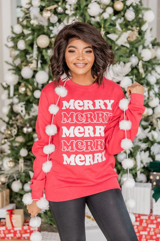 Merry Multi Graphic Heather Red Sweatshirt | The Pink Lily Boutique