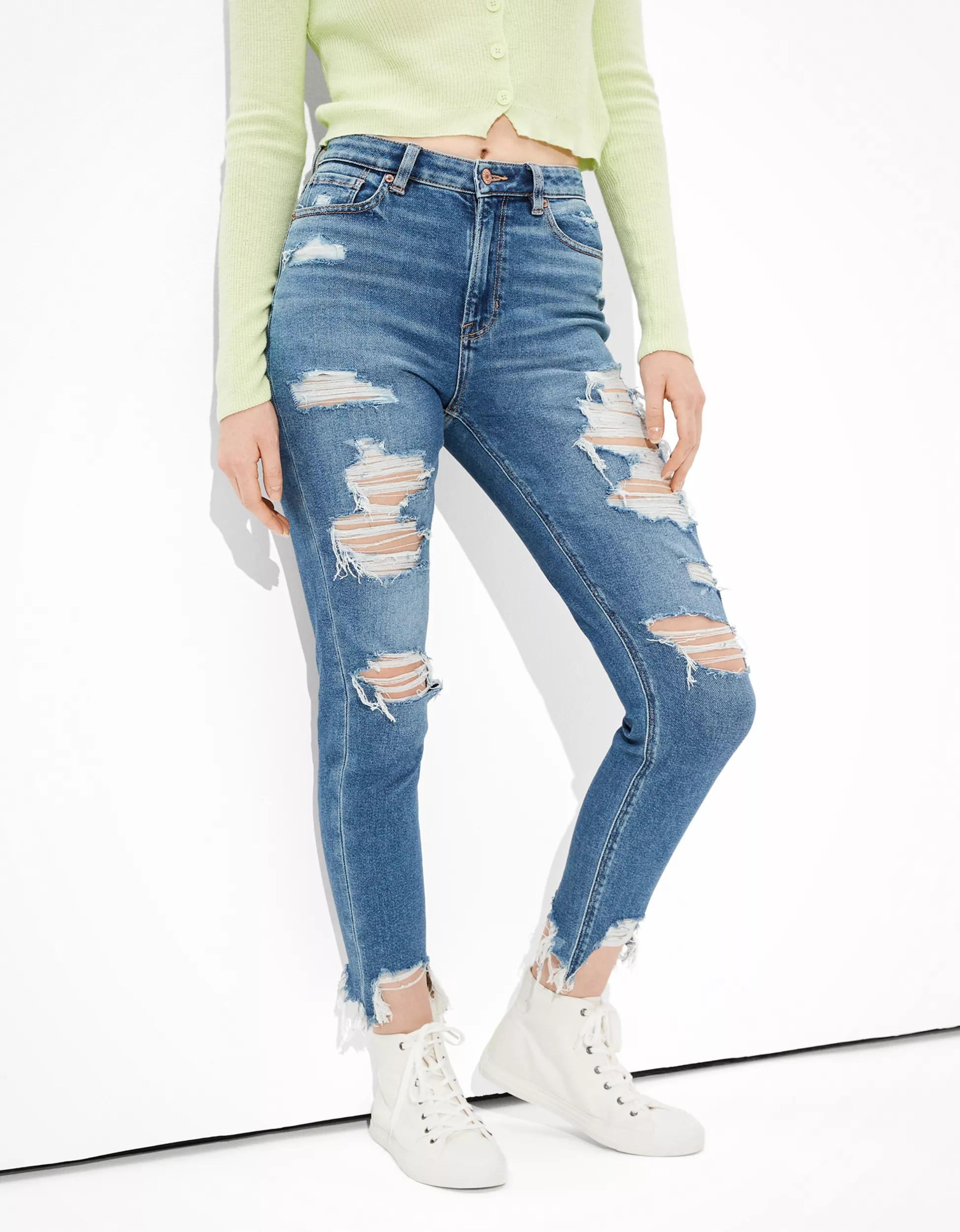 AE Stretch Ripped Highest Waist Mom Jean | American Eagle Outfitters (US & CA)