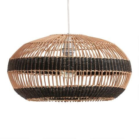 Black and Natural Striped Rattan Simone Pendant Shade | World Market
