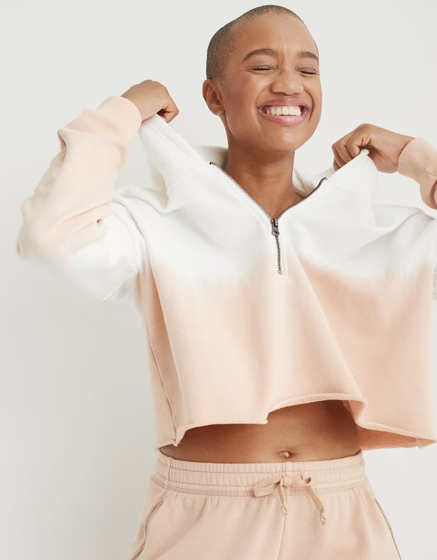 Aerie Fleece-Of-Mind Cropped Quarter Zip Hoodie | American Eagle Outfitters (US & CA)