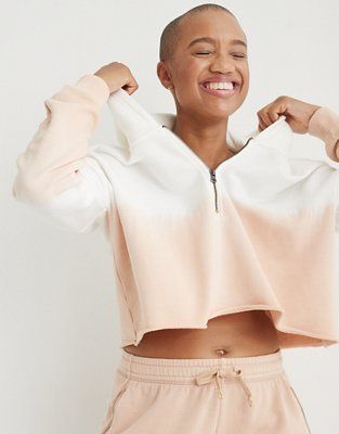 Aerie Fleece-Of-Mind Cropped Quarter Zip Hoodie | American Eagle Outfitters (US & CA)