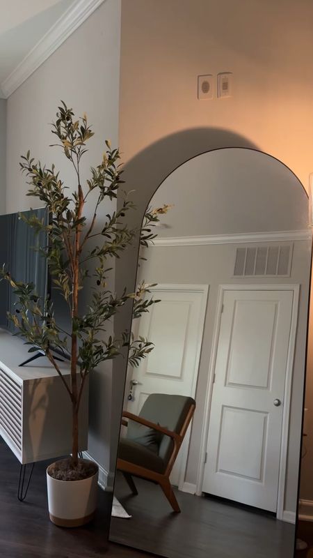 71” mirror—big but easy to move around. 
Faux olive tree—easy to assemble as great quality (6ft) 
Lamp ~5ft with gold hardware and comes with led.  
Also linked: sage green/moss green accent chair  

#LTKVideo #LTKhome #LTKSeasonal