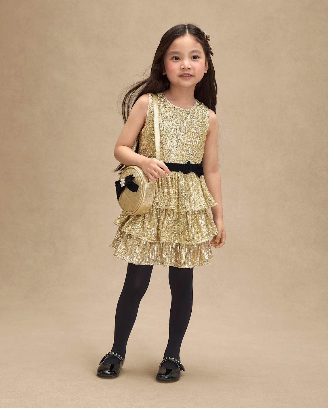 Girls Sequin Bow Tiered Dress - Royal Christmas - metallic | The Children's Place