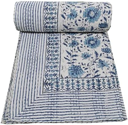 V Vedant Designs Indian Handmade Kantha Quilt New Beautiful Floral Print Kantha Bed Cover Kantha ... | Amazon (US)