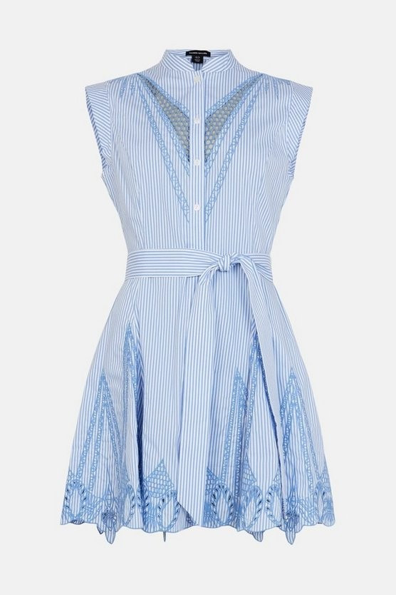 Cutwork Poplin Embroidered Woven Mini Dress | Karen Millen UK & IE