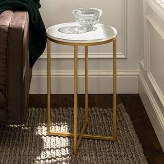 Modern Glam Square Side Table - Faux White Marble/Gold | The Home Depot