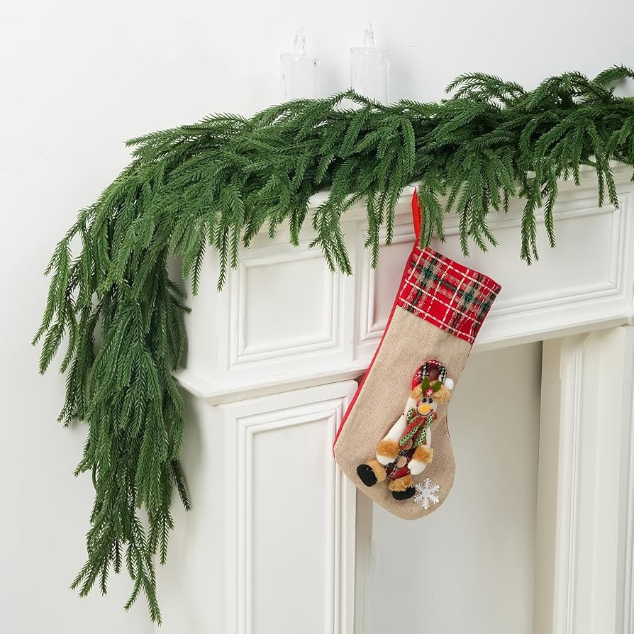 Christmas Norfolk Pine Garland, 2PCS 6Ft Real Touch Artificial Pine Greenery Christmas Garlands f... | Amazon (US)