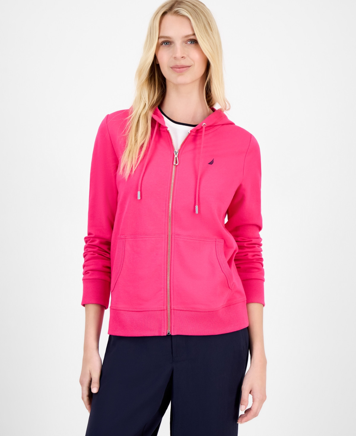 Nautica Jeans Women's Solid Zip-Front Hoodie, Online Only - Pink | Macy's