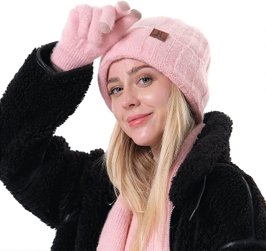Hat Gloves Scarf, Women Hat Scarf Set Winter Warm Knitted Beanie Hat Fashion Phone Touchscreen Gl... | Amazon (US)