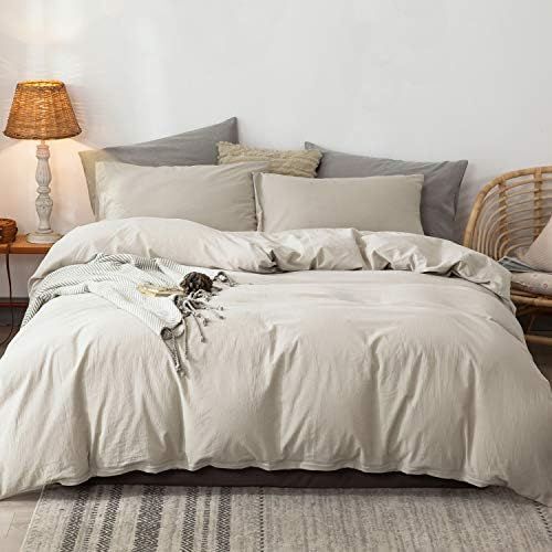 MooMee Bedding Duvet Cover Set 100% Washed Cotton Linen Like Textured Breathable Durable Soft Comfy  | Amazon (US)