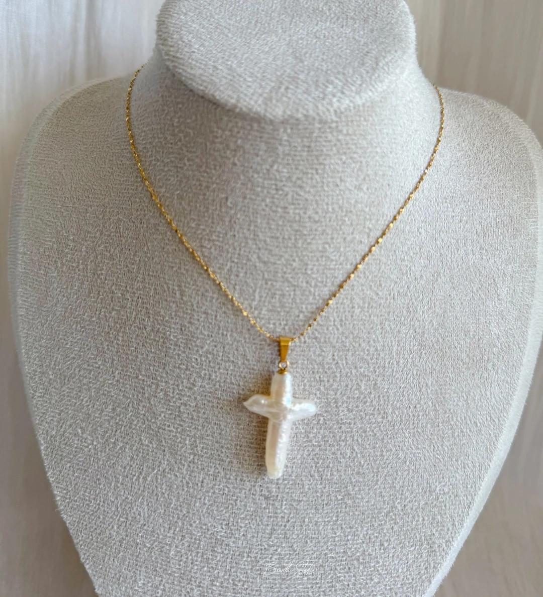 Baroque Freshwater Cross Pearl Titanium Steel Necklace religious Jewelry Gift for Her Pearl Cross... | Etsy (US)