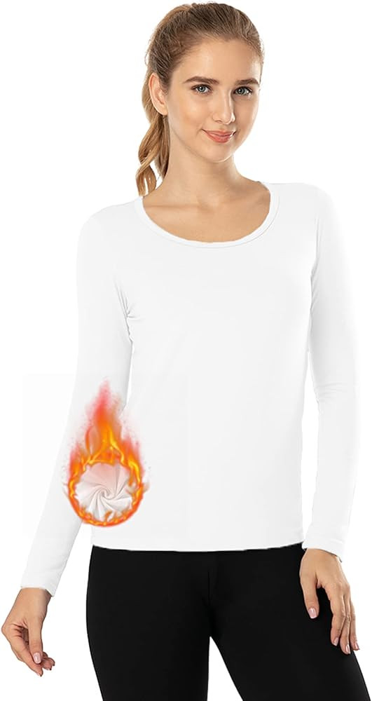 MANCYFIT Thermal Tops for Women Fleece Lined Shirt Long Sleeve Base Layer V Neck | Amazon (US)