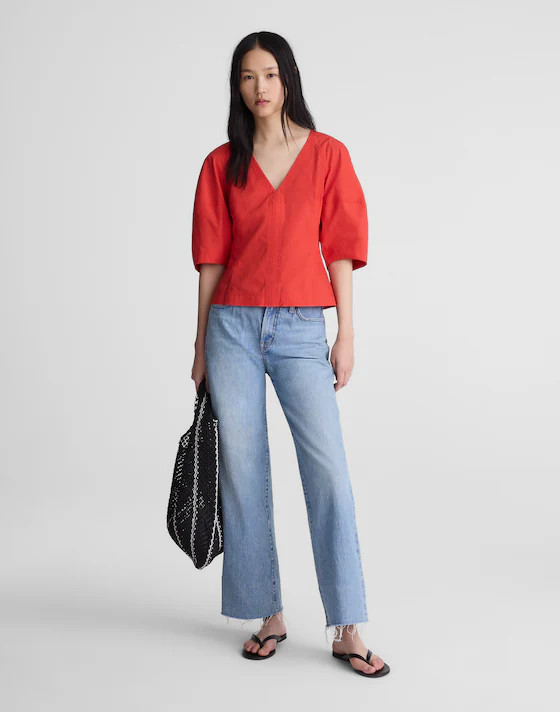 Sculptural V-Neck Top in Poplin | Madewell