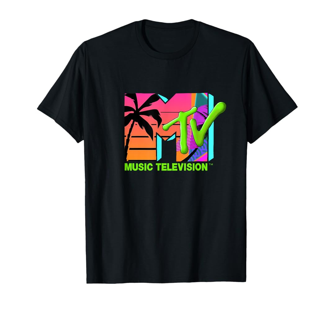 Mademark x MTV - The official MTV Logo with retro palms in paradise T-Shirt | Amazon (US)