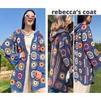 Crochet Rebecca Coat, Granny Square Afghan Cardigan, Hand Knit Patchwork Coat | Etsy (US)
