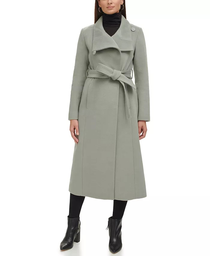 Women's Belted Maxi Wool Coat with Fenced Collar | Macy's