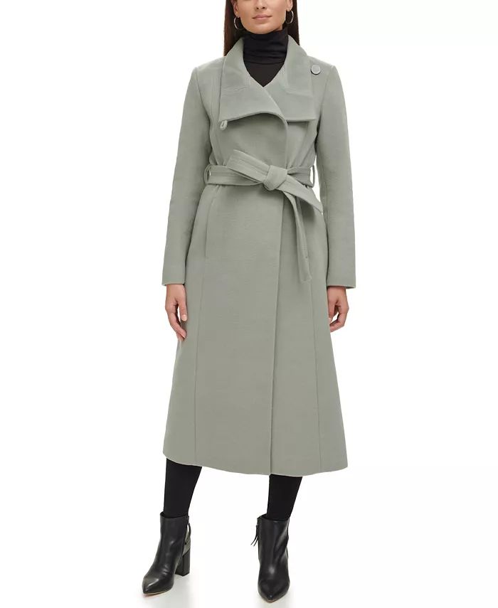 Women's Belted Maxi Wool Coat with Fenced Collar | Macy's