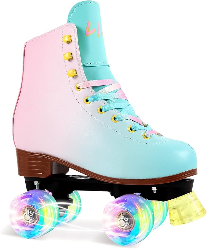 LIKU Quad Roller Skates for Girl and Women with All Wheel Light Up,Indoor/Outdoor Lace-Up Fun Ill... | Amazon (US)