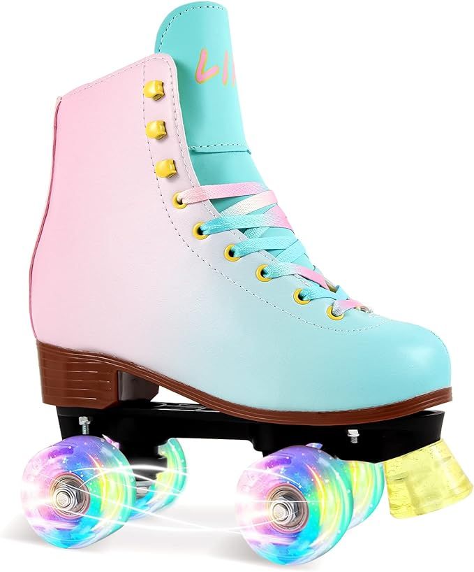 LIKU Quad Roller Skates for Girl and Women with All Wheel Light Up,Indoor/Outdoor Lace-Up Fun Ill... | Amazon (US)