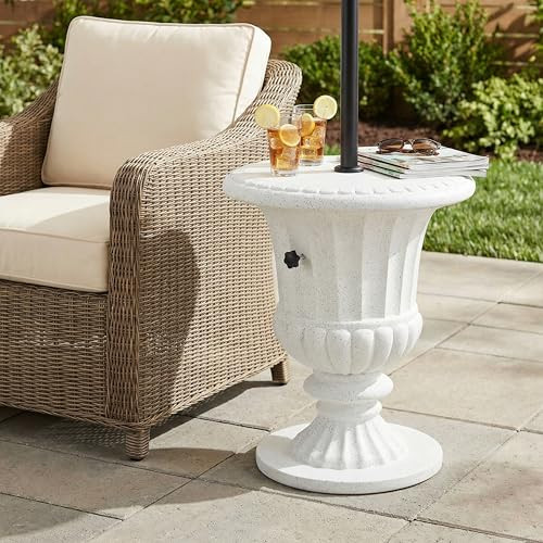 Christopher Knight Home Ogla 23.4'' MGO Outdoor Patio Side Table Umbrella Base, Heavy Duty Patio Umbrella Stand Outdoor Base with Hand-Turn Tightening Knob, Small Patio Coffee Table, White Marble | Amazon (US)