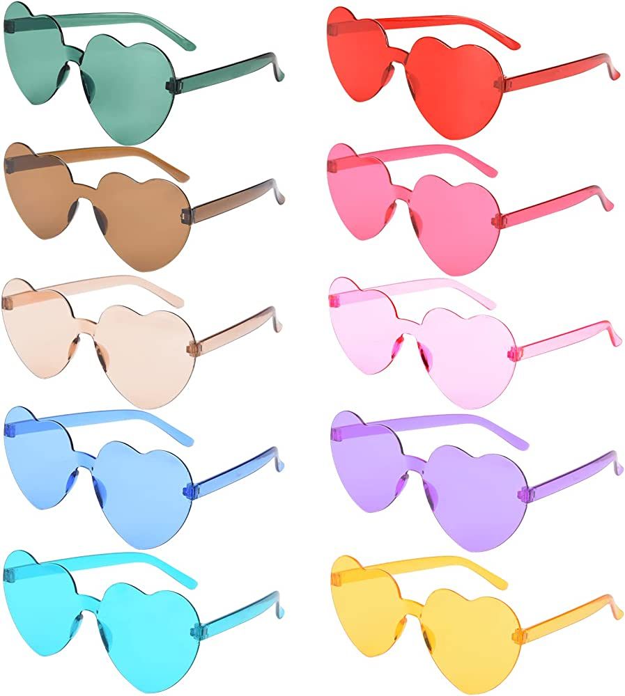 Jspupifip 10 Pairs Rimless Heart Shaped Sunglasses Bulk,Colored Rainbow Frameless Glasses for Wom... | Amazon (US)