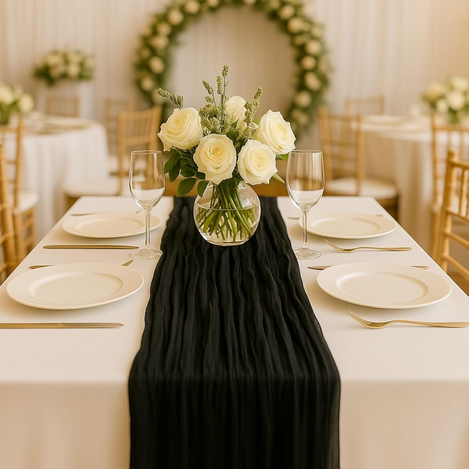 10FT Black Cheesecloth Table Runner 120 Inch Rustic Boho Gauze Cheese Cloth Table Runner for Wedding Baby Shower Bridal Shower Birthday Party Home Decorations | Amazon (US)