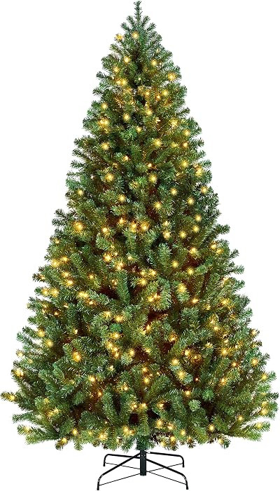 Yaheetech 7.5ft Pre-lit Spruce Artificial Hinged Christmas Pine Tree Prelighted Holiday Xmas Tree... | Amazon (US)