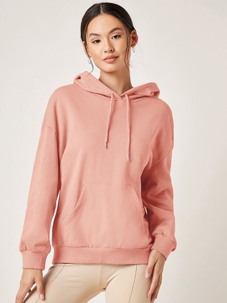 SHEIN BASICS Drop Shoulder Drawstring Hoodie | SHEIN