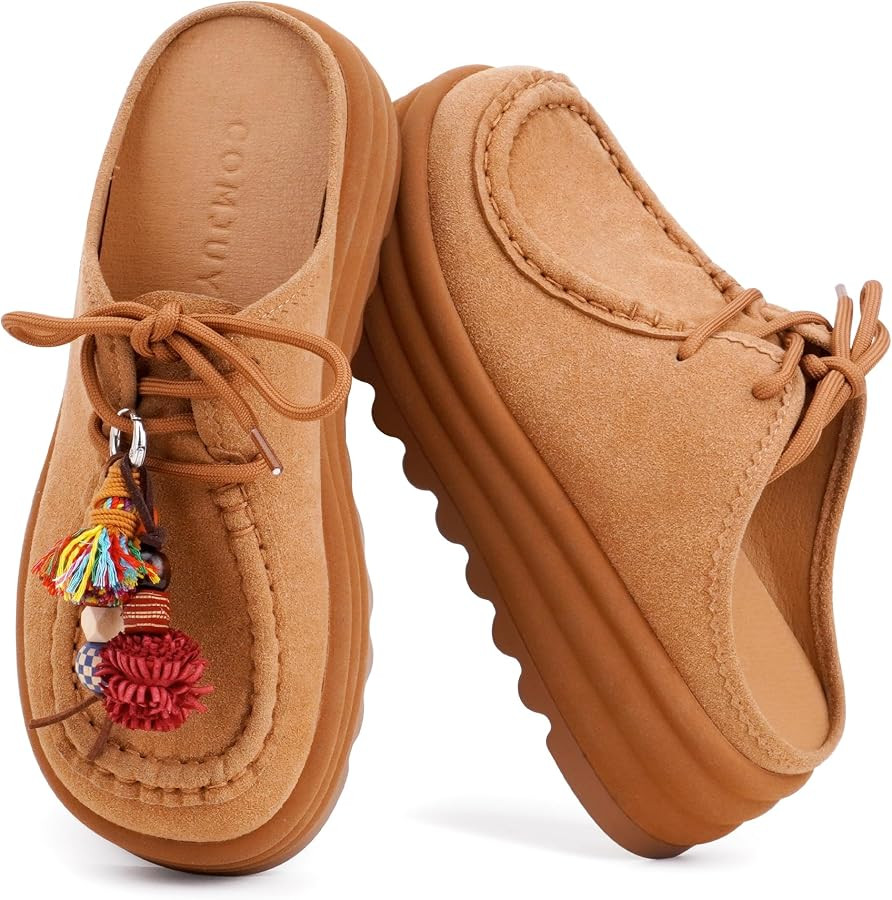 100% Genuine Suede Platform Mules for Women Potato Shoes Style Women Clogs Slip On Chunky Sole Ar... | Amazon (US)