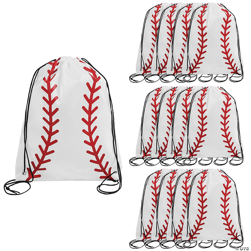 14" x 18" Large Baseball Polyester Drawstring Bags - 12 Pc. | Oriental Trading Company