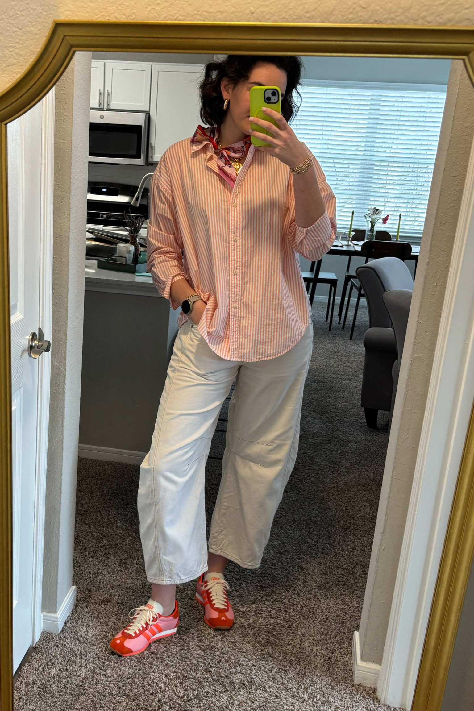 Valentine’s Day outfit inspiration is hitting HARD this week!! The Free People Barrel Jeans are the comfort and chicest pair of pants I think I’ve ever owned. The new Adidas Valentine’s Day collab of the Country OGs are so perfect for any occasion, especially during the season of love🥰. My shirt is a J. Crew button down from the summer but I linked the style in a different color. I also experimented with a necklace and scarf layering moment today but I wish I had tied my scarf a little tighter, otherwise I like it!!




#LTKU #LTKWorkwear #LTKShoeCrush