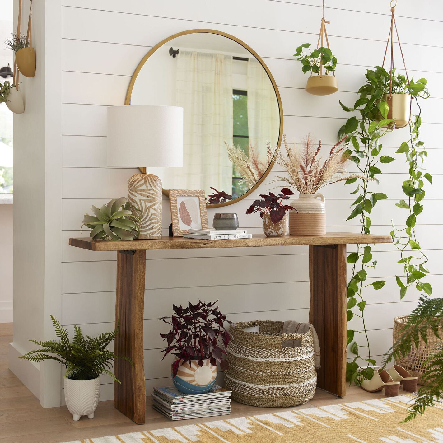 Sansur Rustic Pecan Live Edge Wood Console Table | World Market