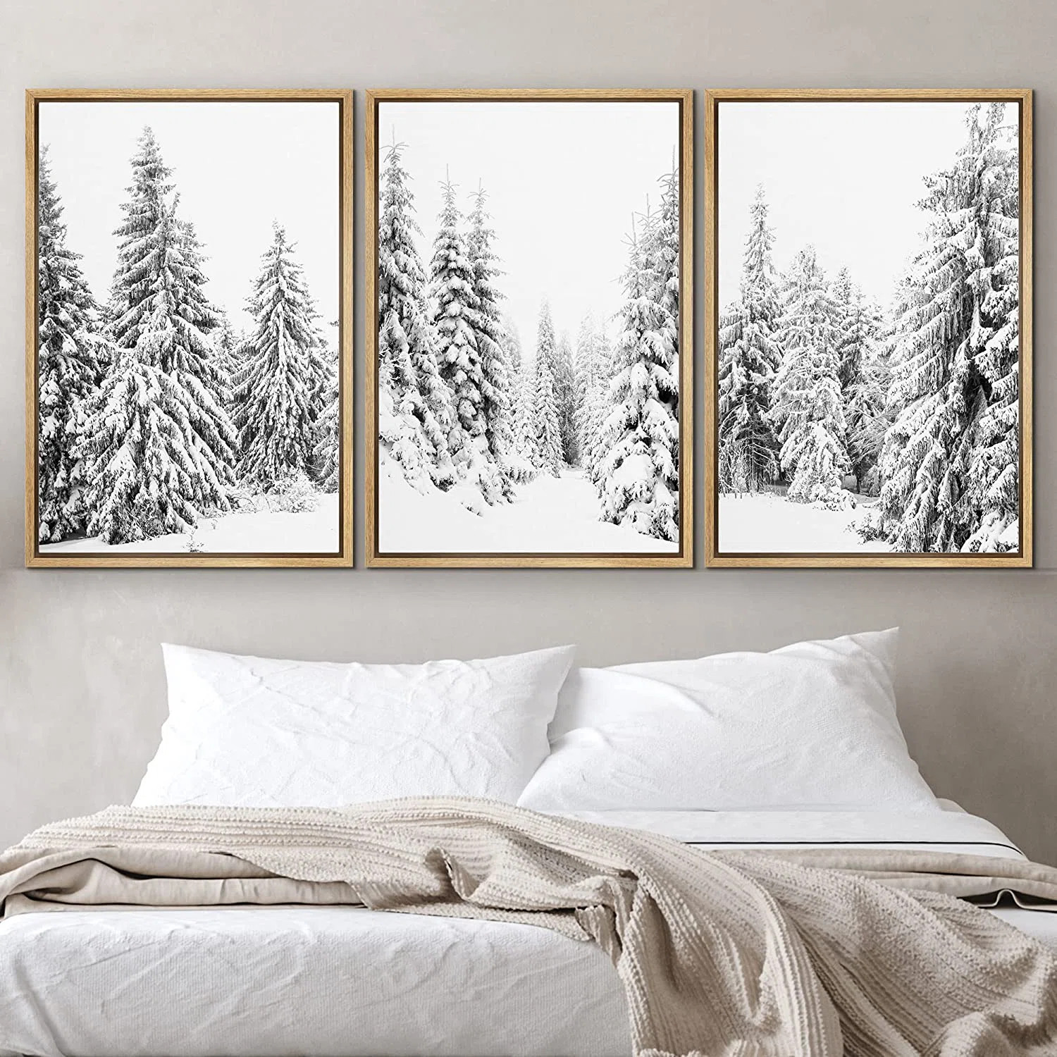 Winter "Snowy Pine Tree Forest Nature Landscape Modern Picture Framed Canvas Print 3 Pieces Wall ... | Wayfair North America