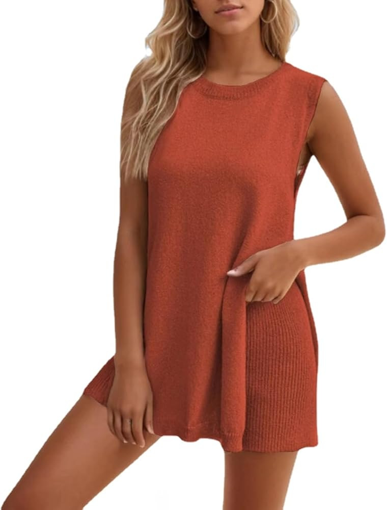Sumleno Women's 2 Piece Lounge Set 2025 Beach Vacation Outfits Sleeveless Split Tank Top Shorts S... | Amazon (US)