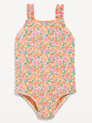 Printed Textured Ruffle-Strap One-Piece Swimsuit for Toddler Girls | Old Navy (US)