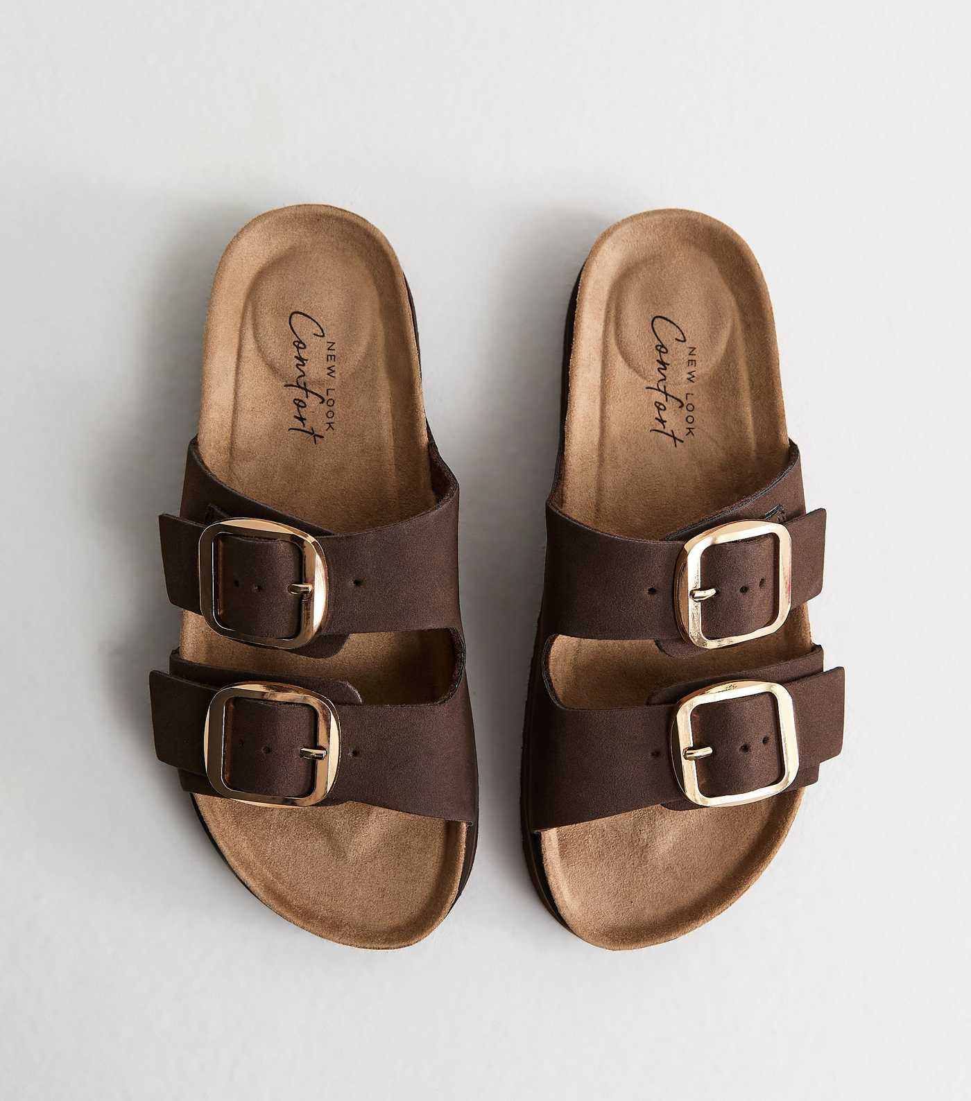 Brown Cork Sole Double Strap Mule Sandals | New Look | New Look (UK)