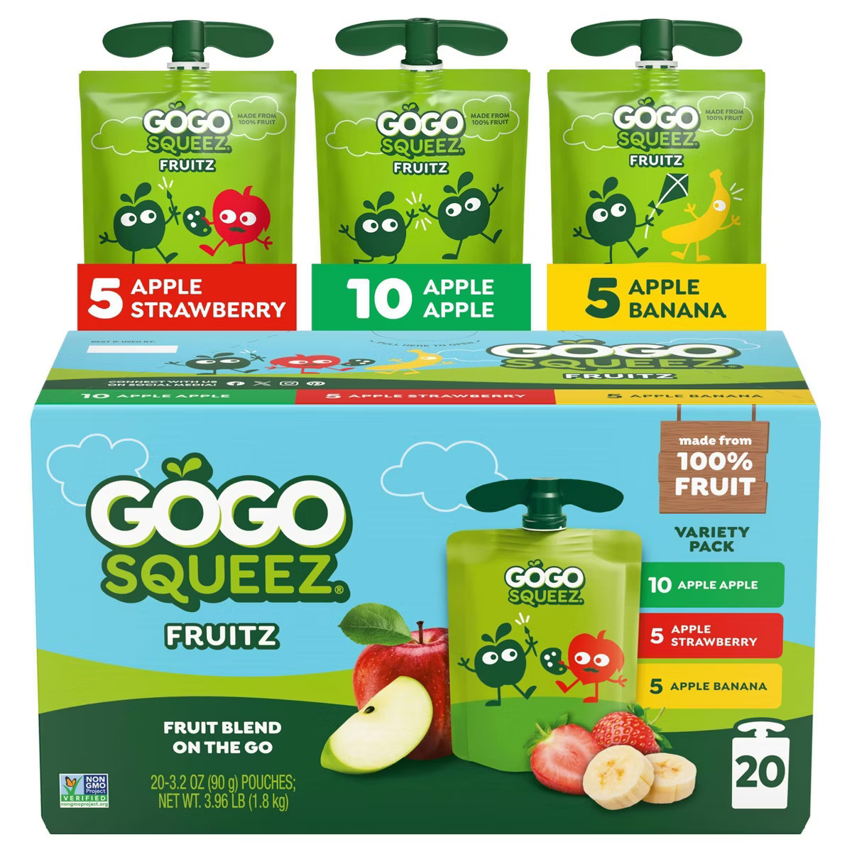 GoGo squeeZ Applesauce and Fruit Puree Variety Pack, Apple, Banana & Strawberry - 3.2oz/20ct | Target
