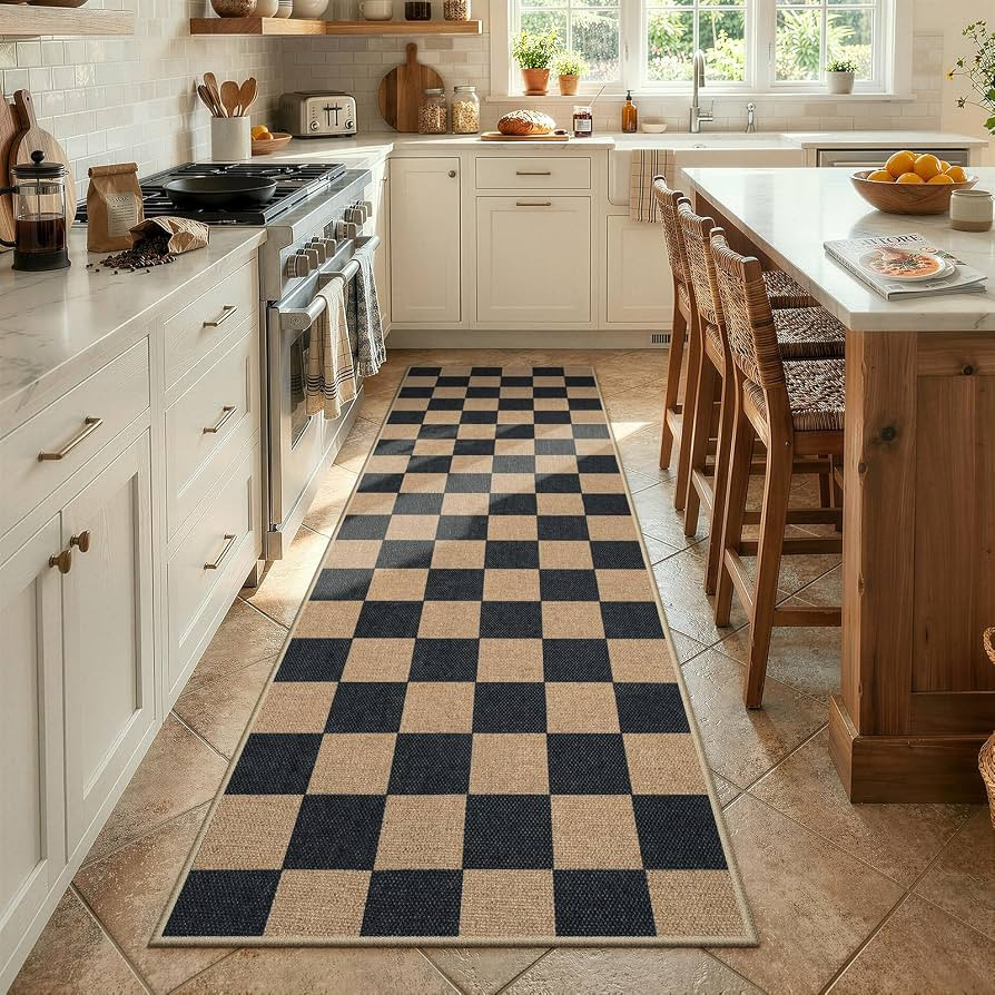 Lahome Checkered Easy Jute Kitchen Runner Rug, 2x8 Outdoor Rugs Washable | Amazon (US)