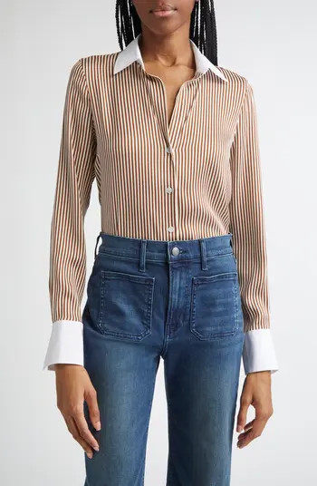 Amelia Stripe Silk Blend Button-Up Shirt | Nordstrom