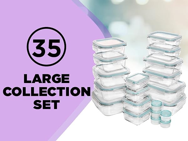 Razab 35 Pc Set Glass Food Storage Containers with Lids - Meal Prep Airtight Bento Boxes BPA-Free... | Amazon (US)